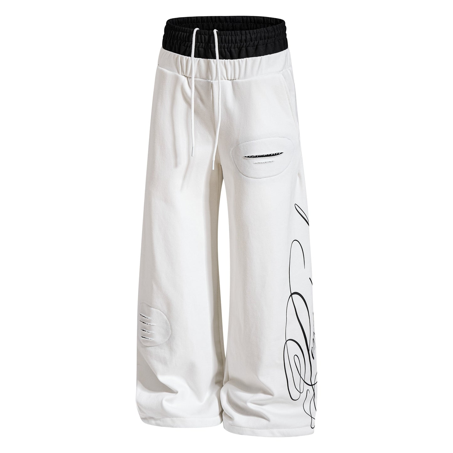 CapCabin “Distressed Panel Wide-Leg Sweatpants”