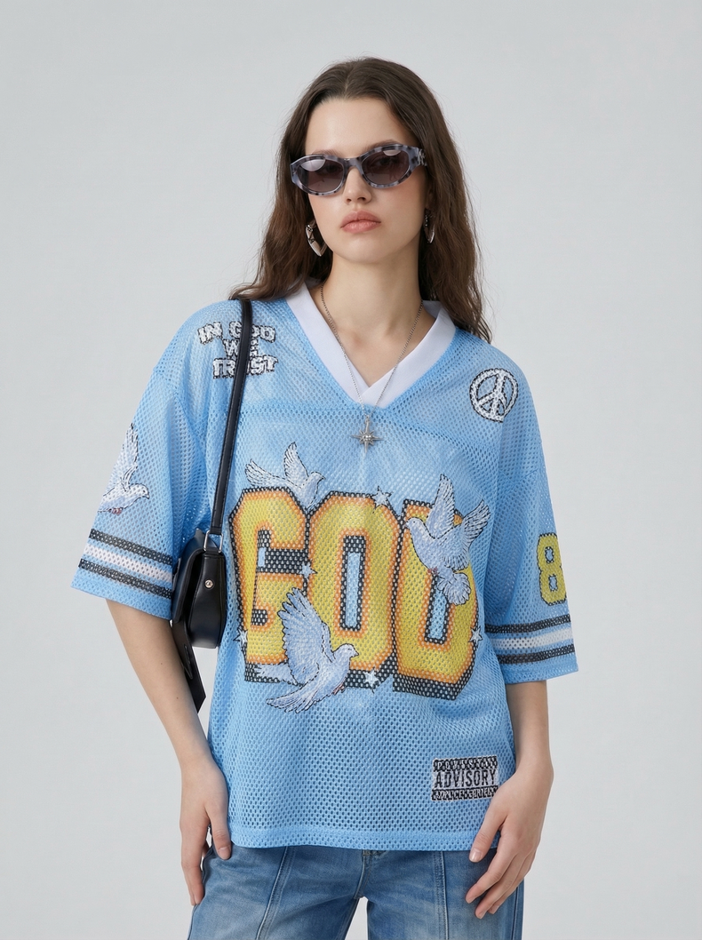 CapCabin “God We Trust” Mesh Jersey T-Shirt