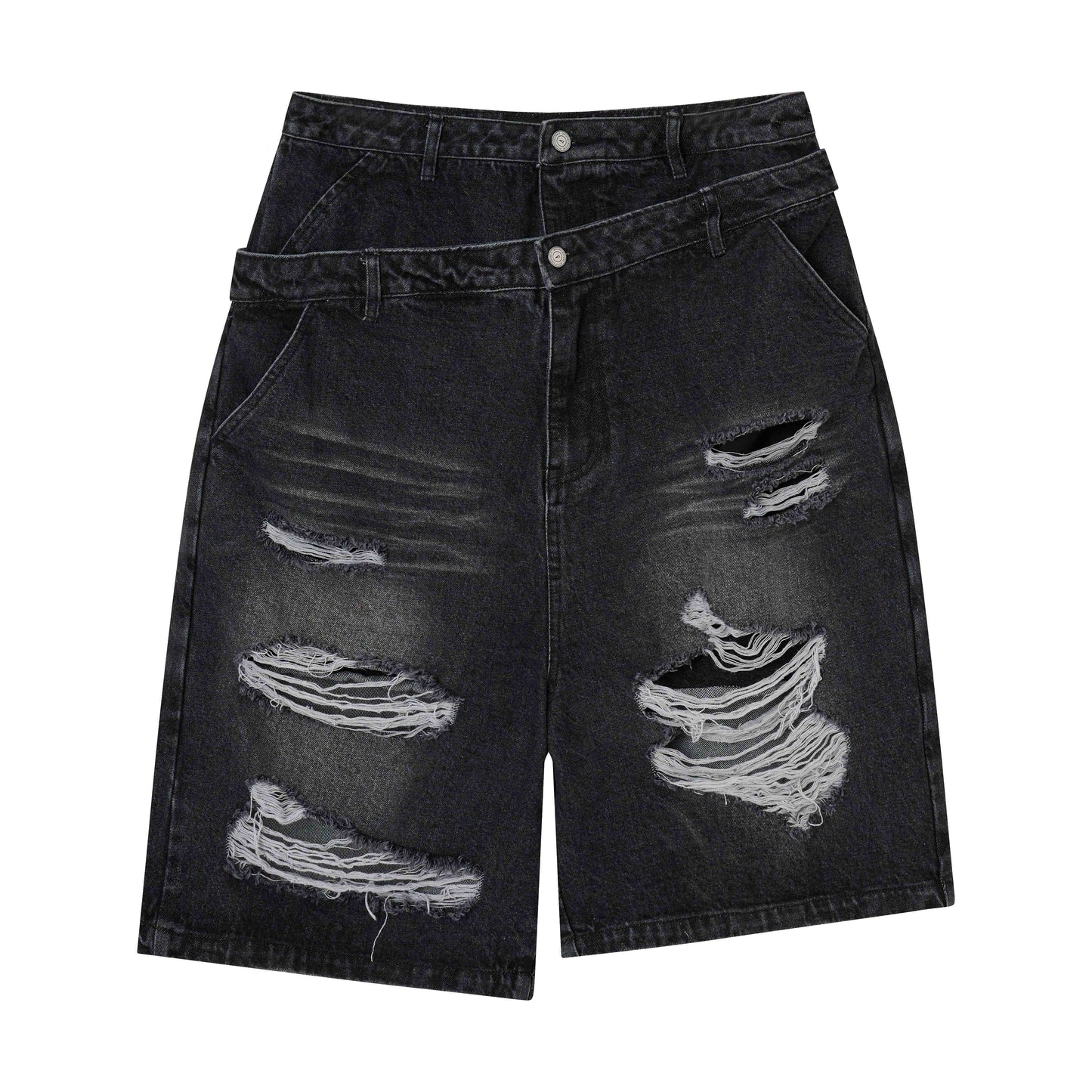 CapCabin Distressed Layered Waist Denim Shorts