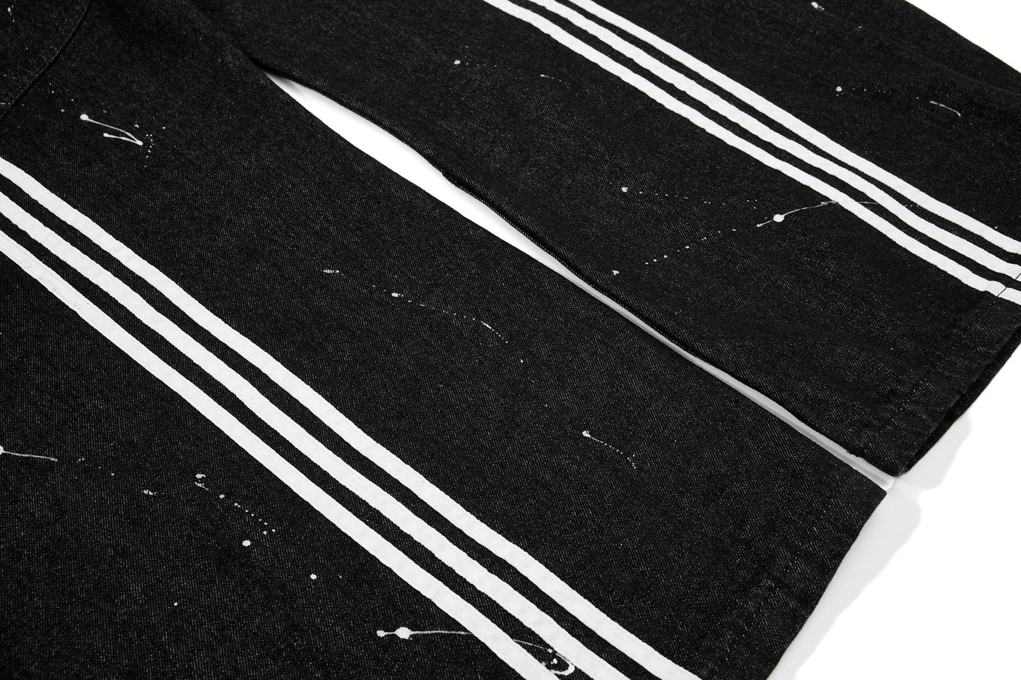CapCabin Stripe Panel Paint-Splatter Wide-Leg Jeans