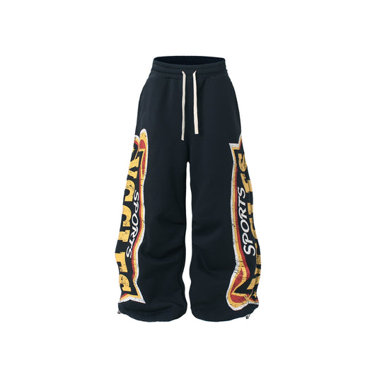 CapCabin Fleece-Lined Sports Letter Wide-Leg Sweatpants