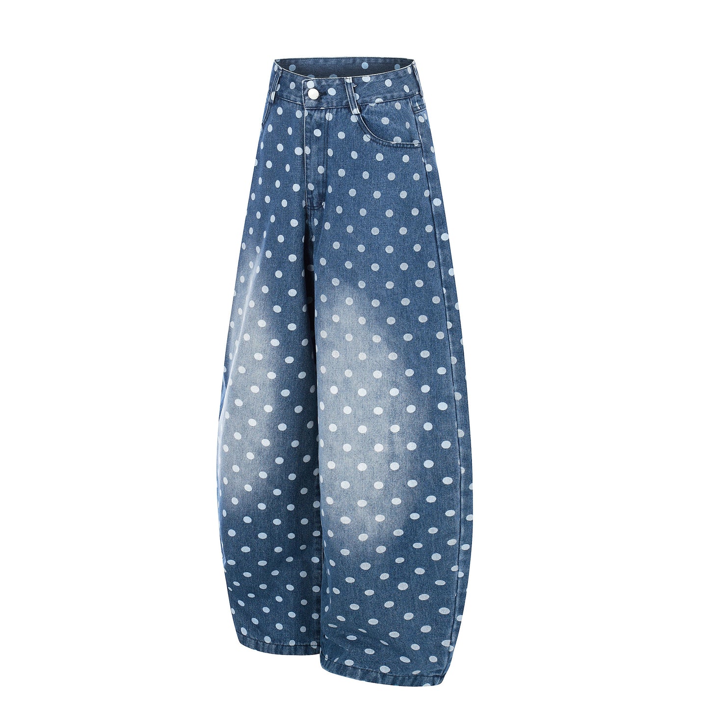 CapCabin Polka Dot Washed Denim Jeans