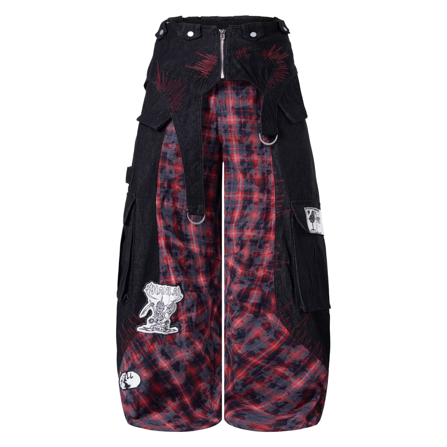 CapCabin Layered Plaid Panel Wide-Leg Pants