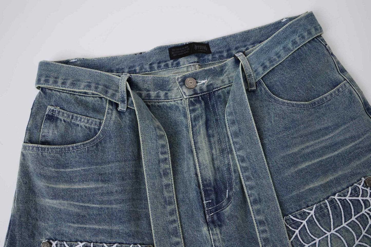 CapCabin Web Panel Strap Denim Shorts