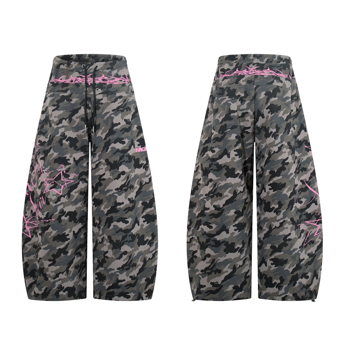 CapCabin “Camo Graffiti Wide-Leg Pants”