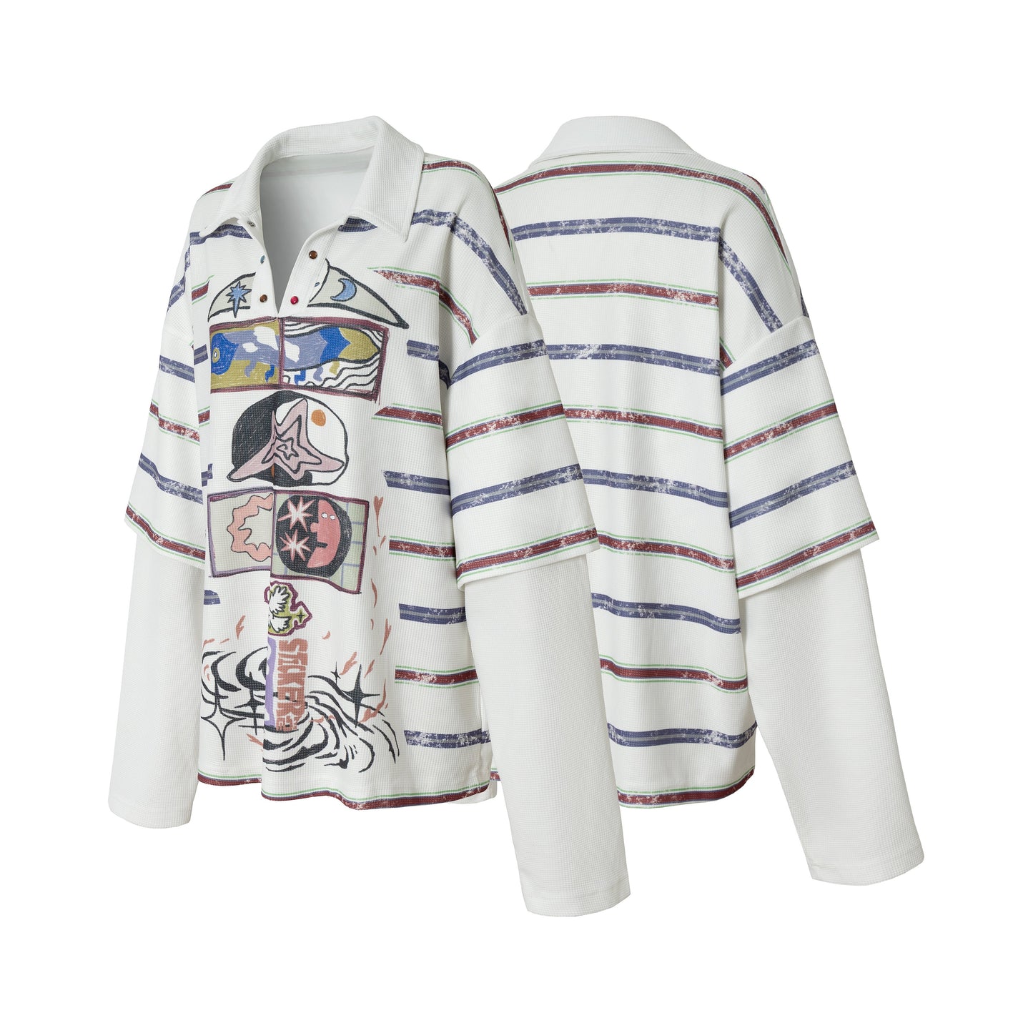 CapCabin Abstract Stripe Long-Sleeve Polo Shirt