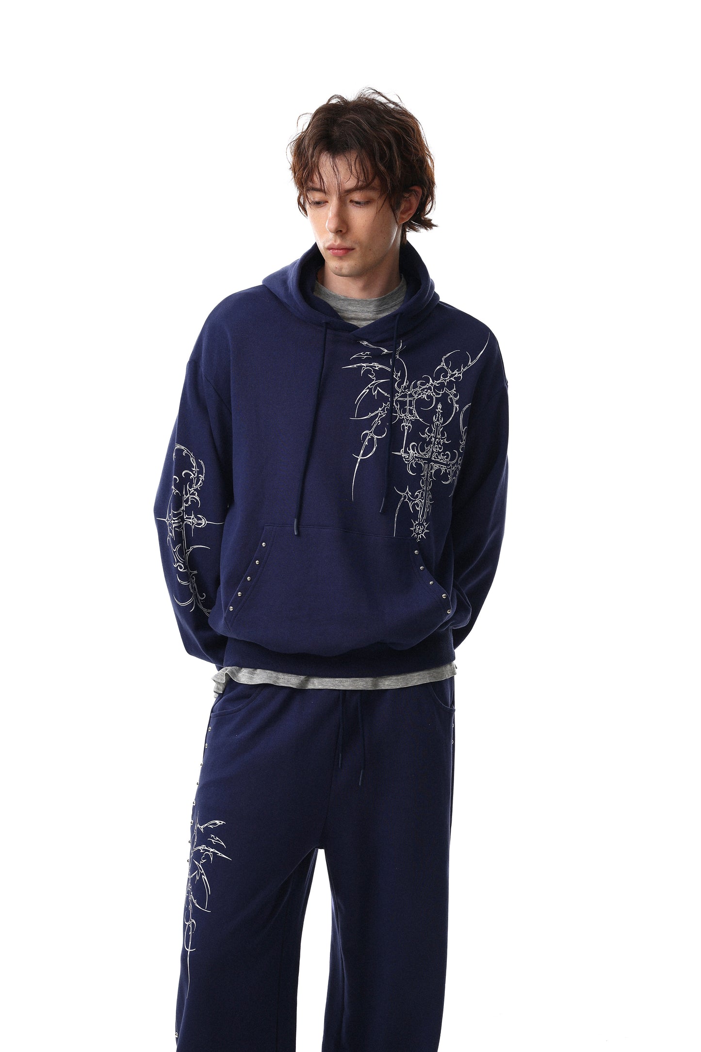 CapCabin Gothic Line Graphic Wide-Leg Sweatpants