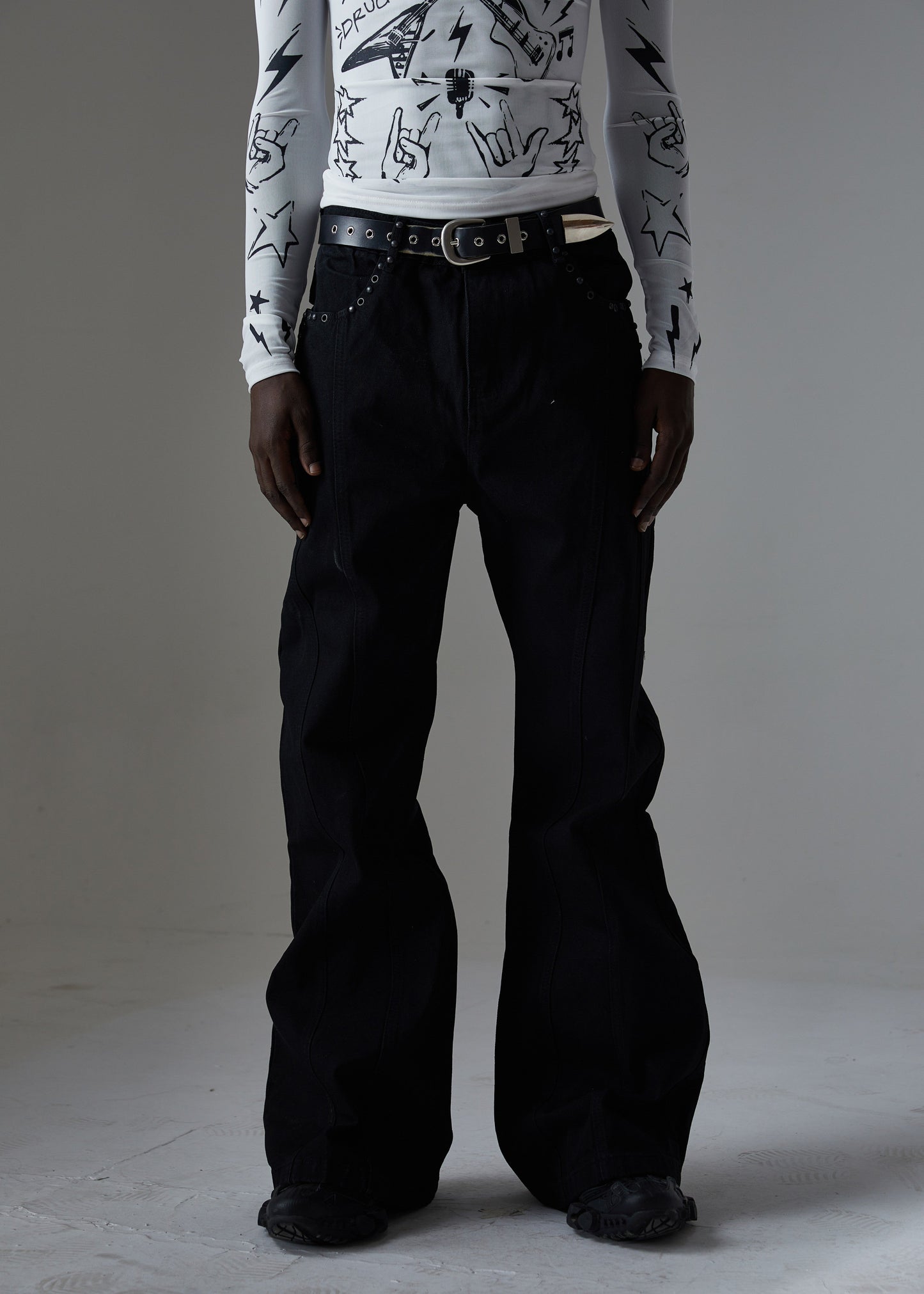 CapCabin Studded Panel Wide-Leg Jeans