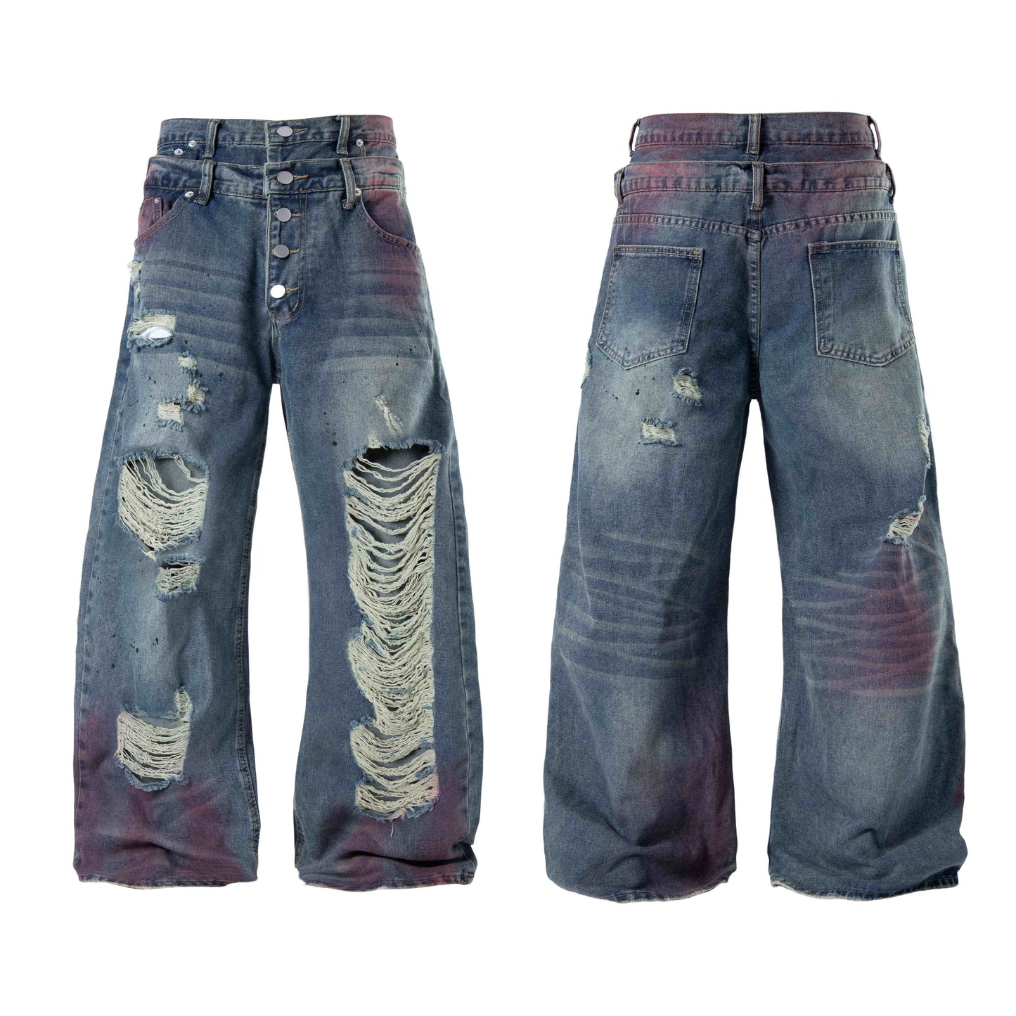 CapCabin Distressed Washed Wide-Leg Jeans