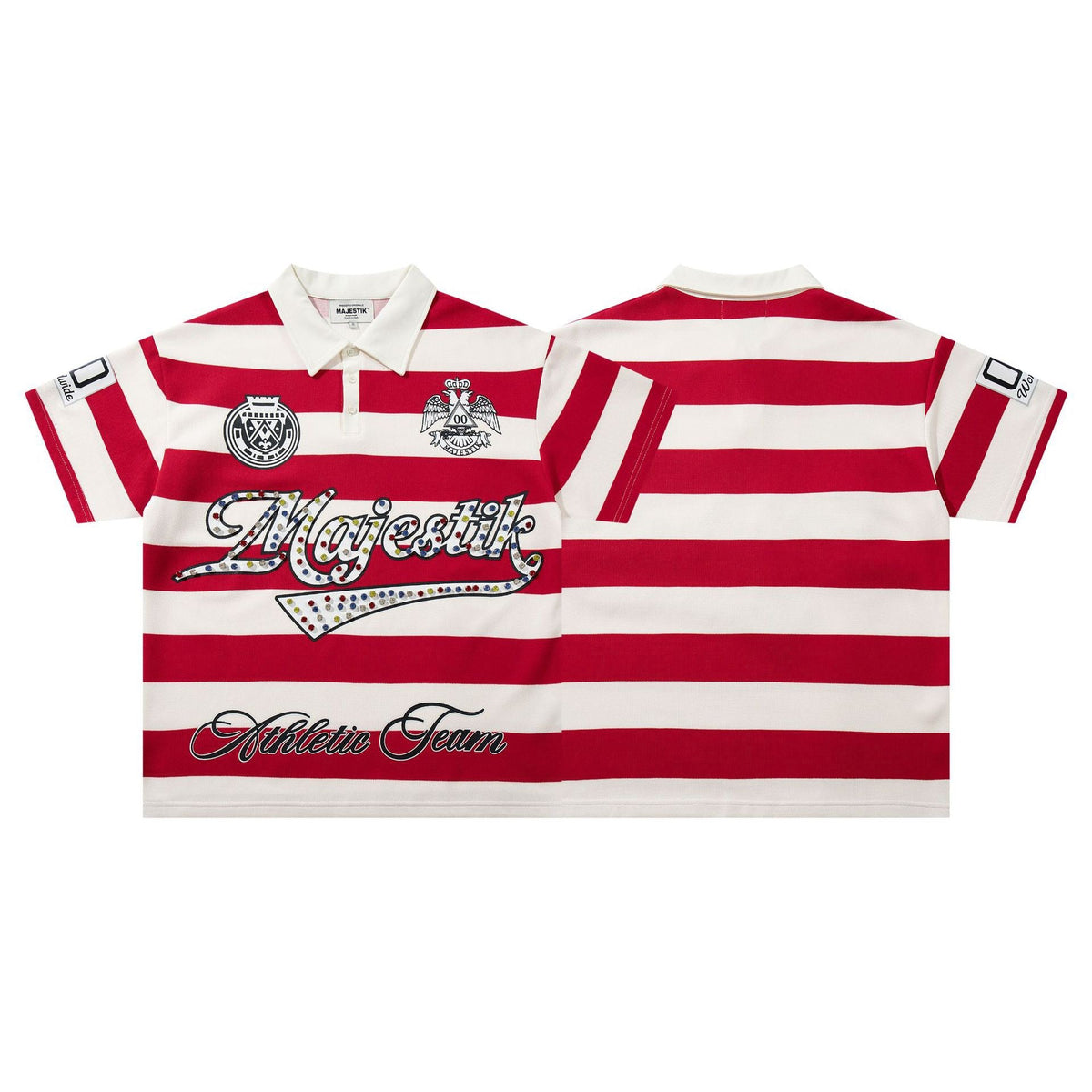 MAJESTIK Red Striped Logo Polo Shirt