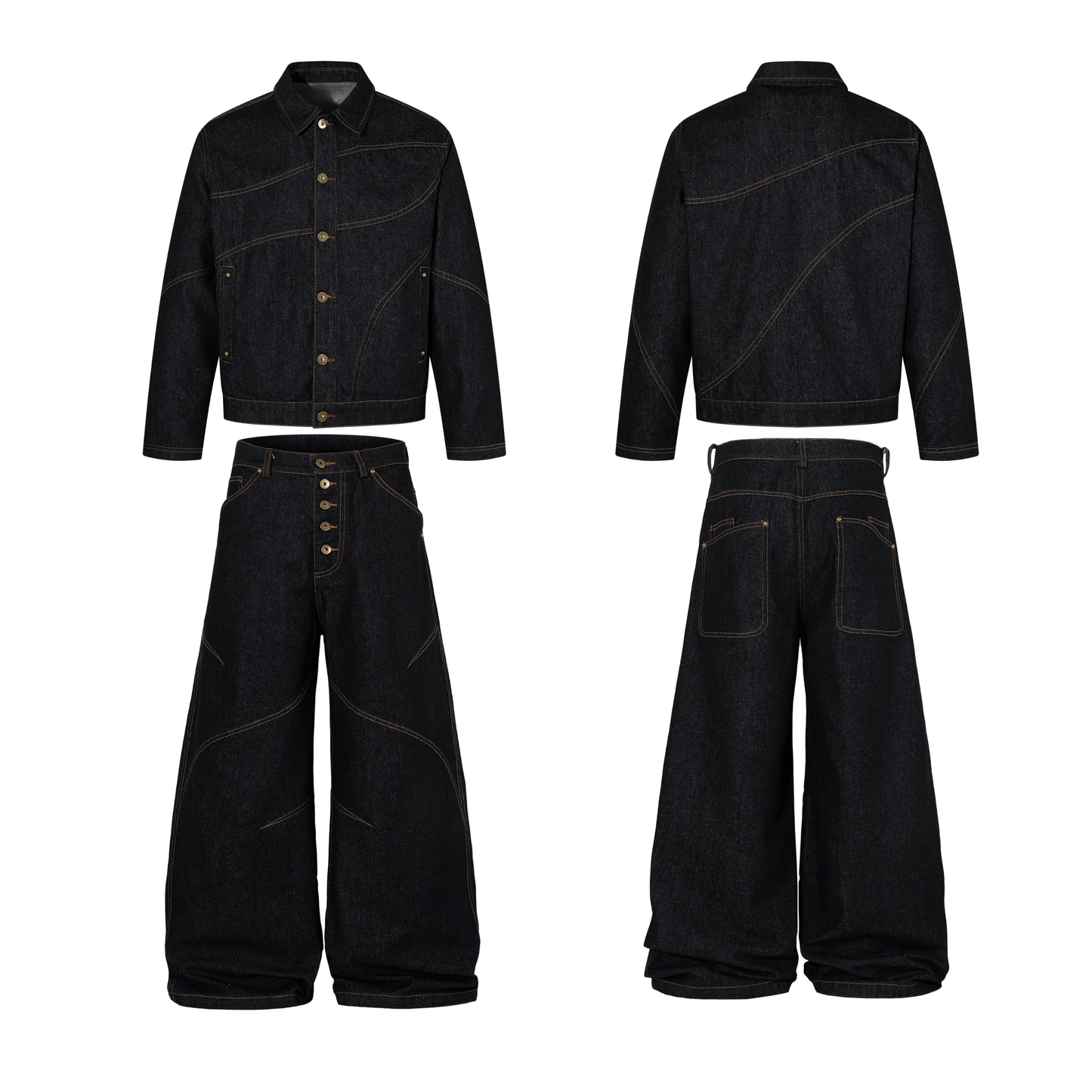 CapCabin Curved Panel Wide Leg Denim Pants