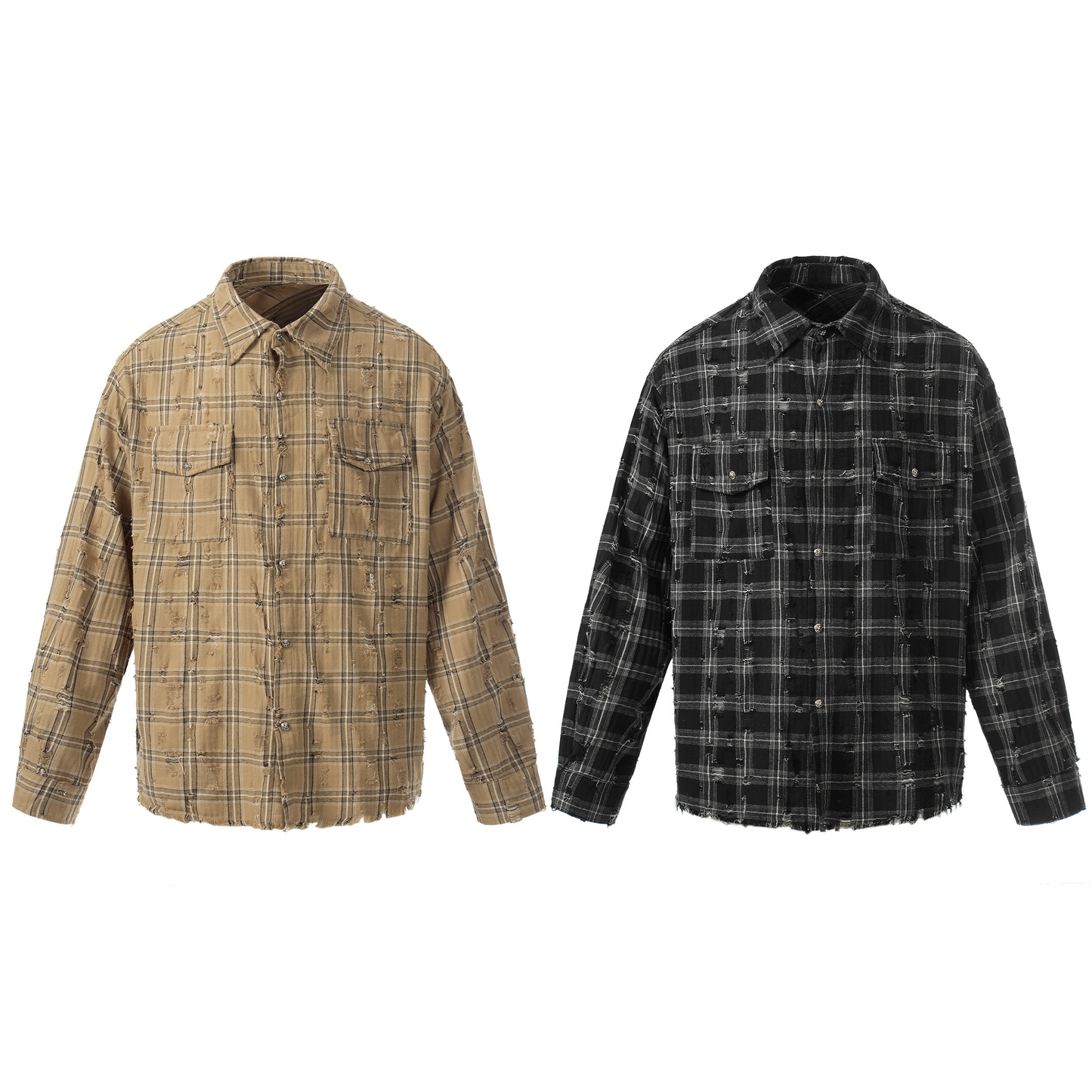 CapCabin Distressed Plaid Shirt Jacket