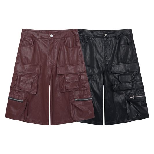 CapCabin Leather Utility Cargo Shorts