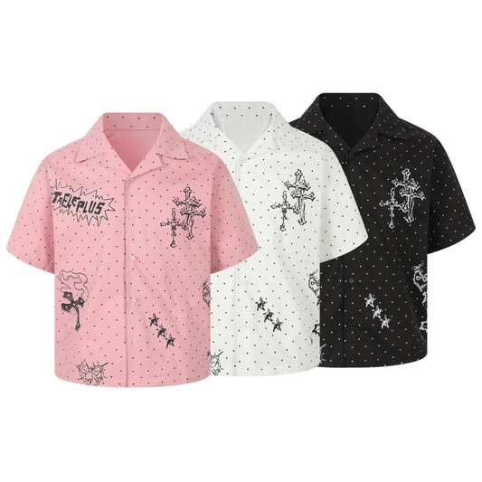 CapCabin Polka Cross Print Short Sleeve Shirt