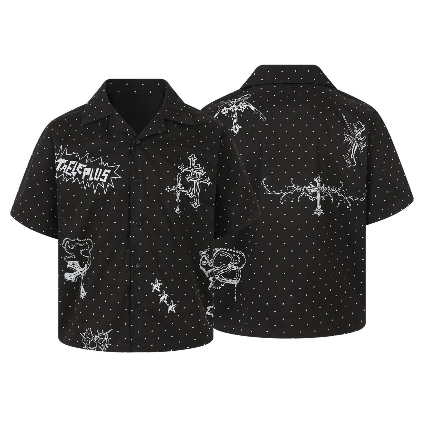 CapCabin Polka Cross Print Short Sleeve Shirt