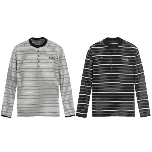 CapCabin Striped Henley Long Sleeve Tee