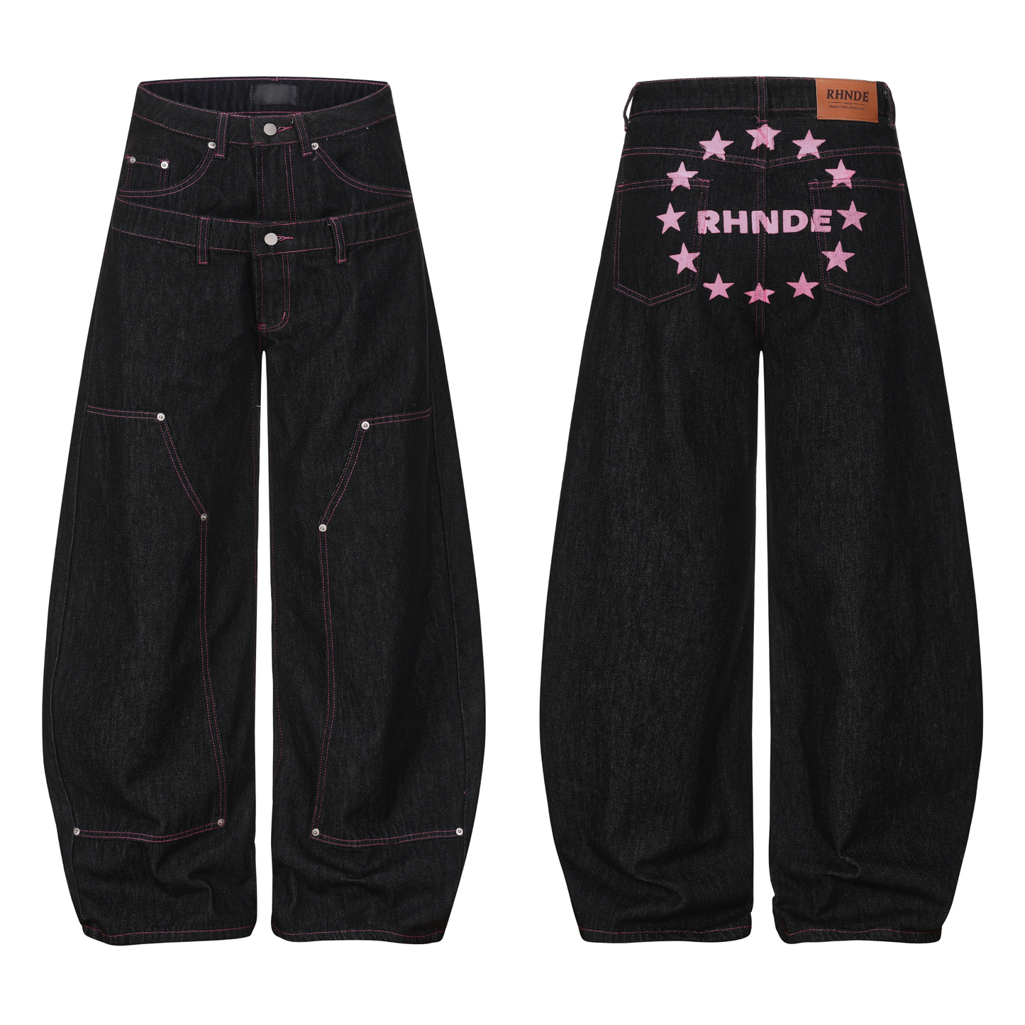 CapCabin Double Waist Star Denim Pants