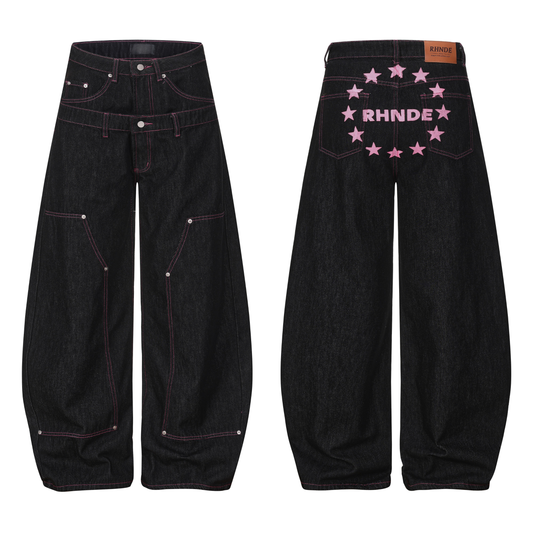 CapCabin Double Waist Star Denim Pants