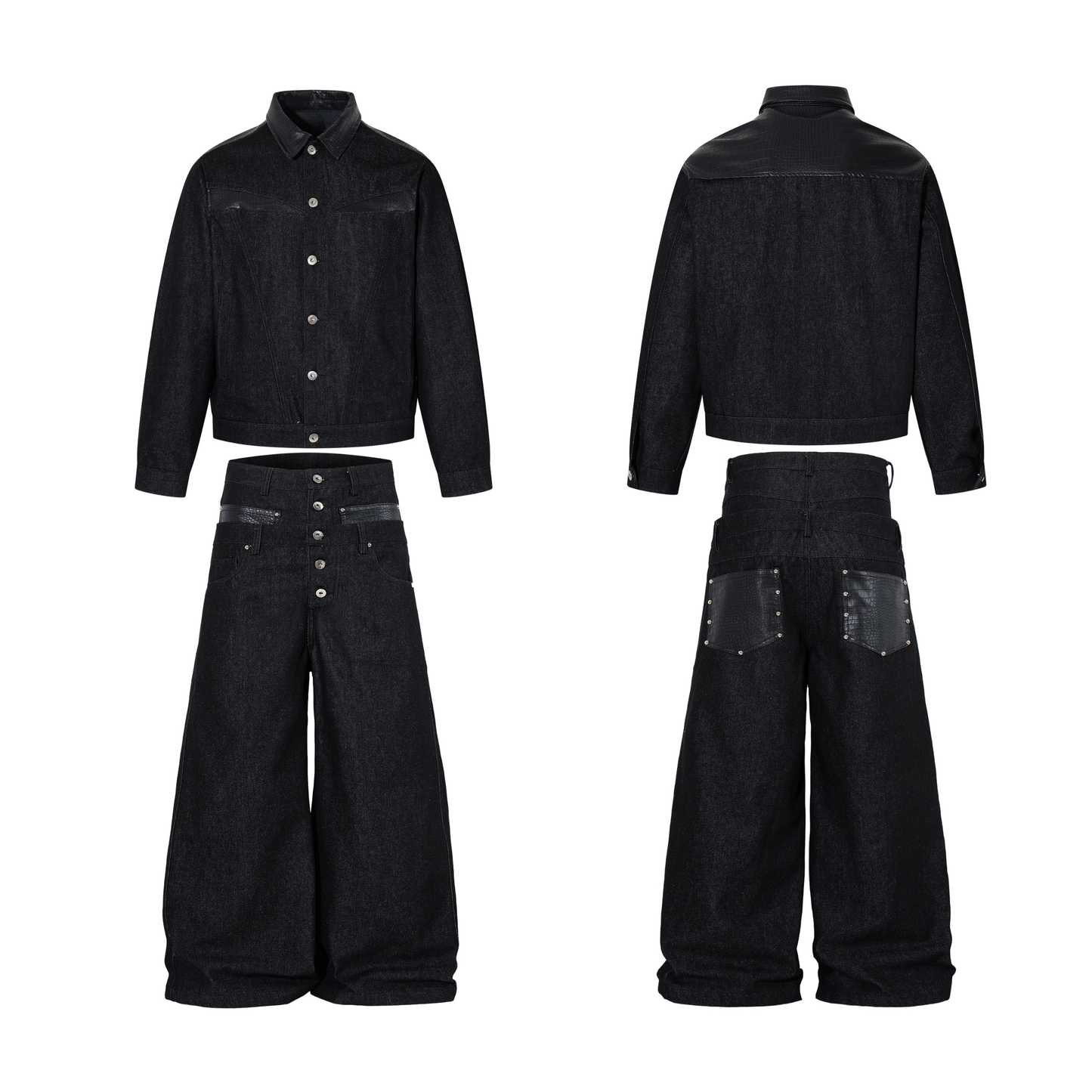 CapCabin Wide Leg Button Fly Denim Pants