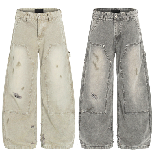 CapCabin Washed Utility Distressed Denim Jeans