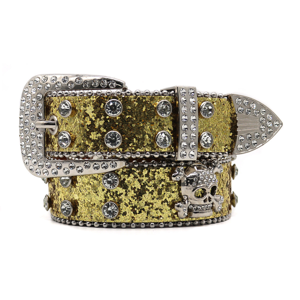 Punk Skull Rhinestone Studded Belt