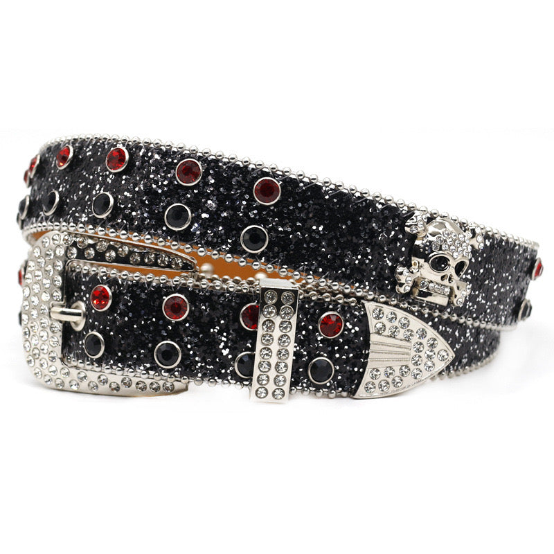 Punk Skull Rhinestone Studded Belt