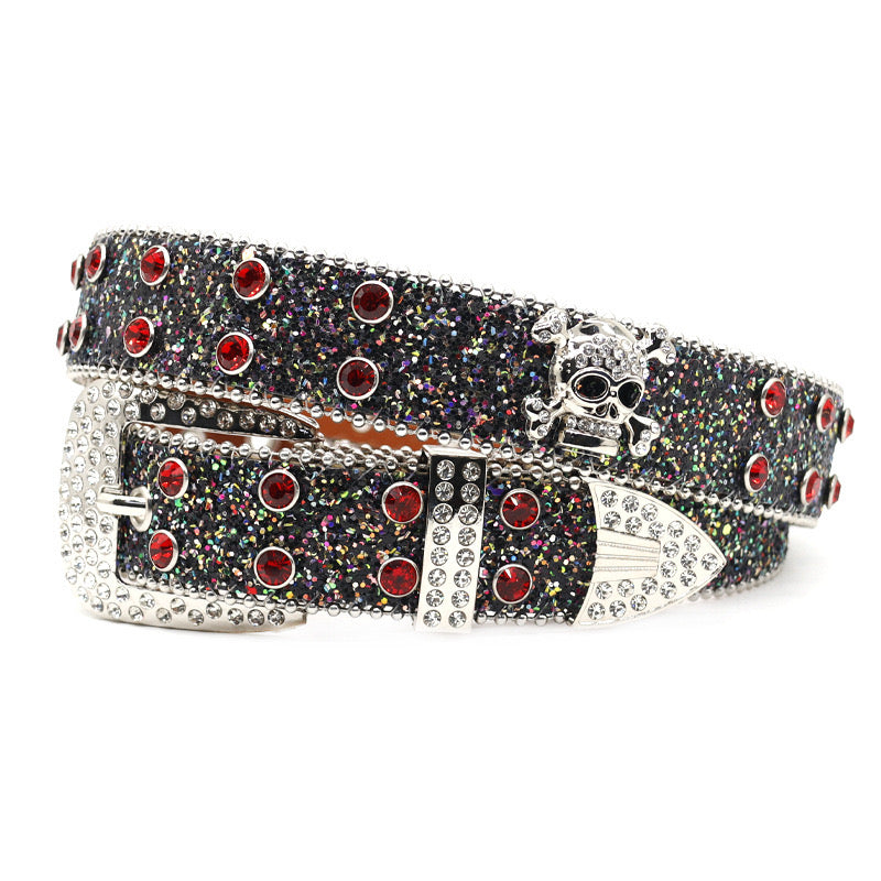 Punk Skull Rhinestone Studded Belt