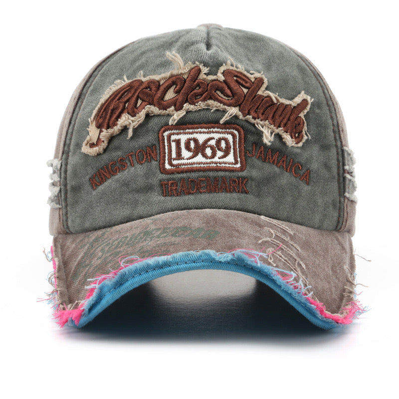 Letter Embroidered Distressed Hat