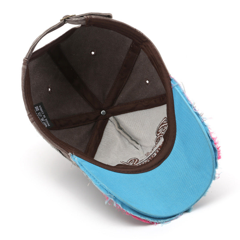 Letter Embroidered Distressed Hat