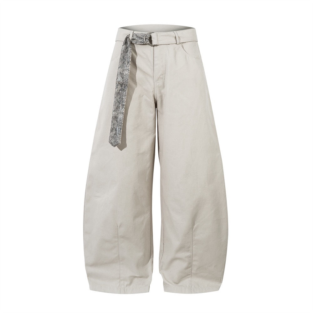 CapCabin Belted Barrel-Leg Pants
