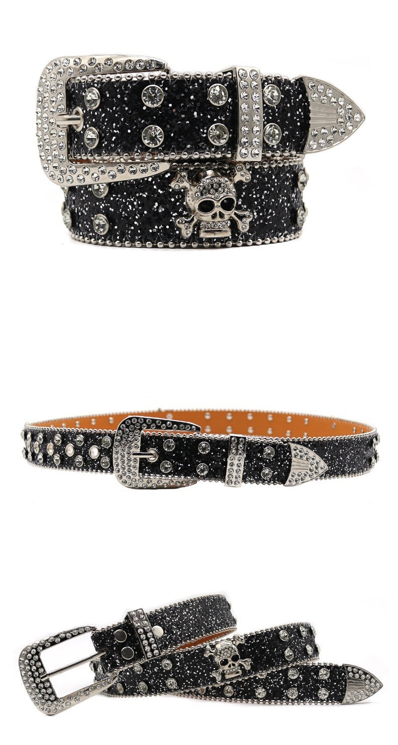Punk Skull Rhinestone Studded Belt