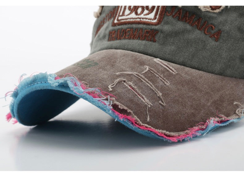 Letter Embroidered Distressed Hat