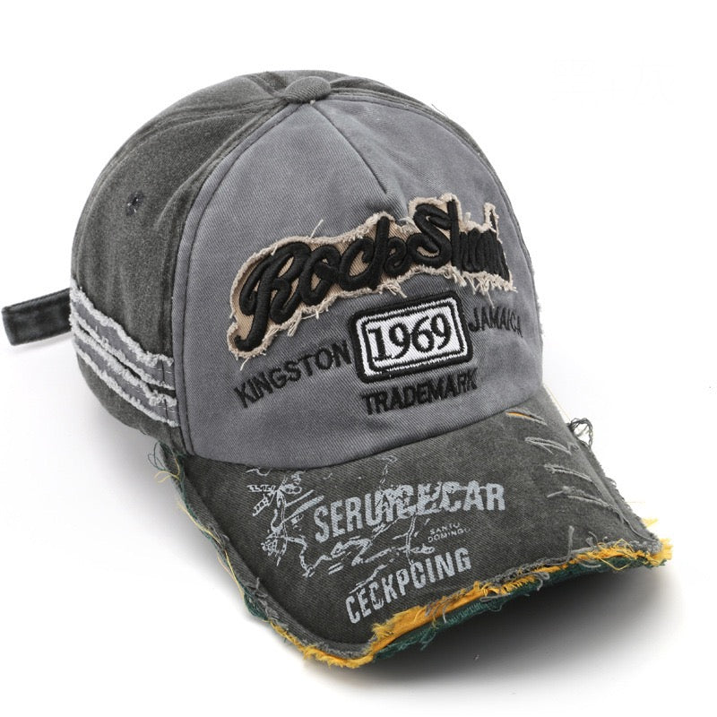Letter Embroidered Distressed Hat
