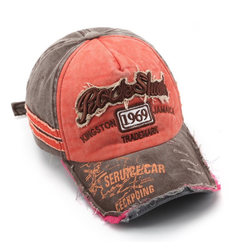 Letter Embroidered Distressed Hat