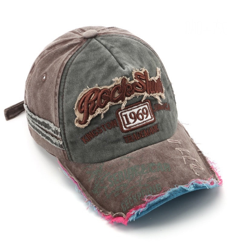 Letter Embroidered Distressed Hat