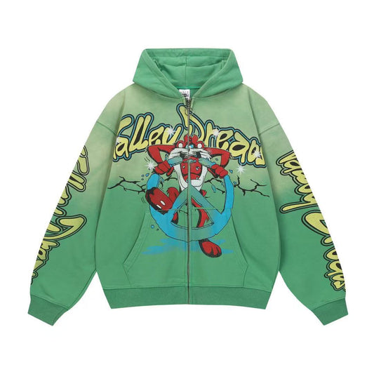 Vale Forever Valley Dreams Cartoon Graphic Vintage Wash Full-Zip Hoodie
