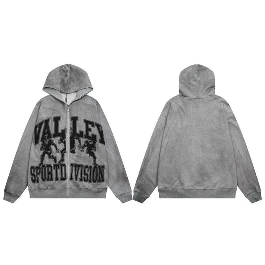 Vale Forever Valley Sport Division Vintage Wash Full-Zip Hoodie grey