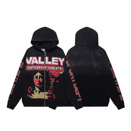 Vale Forever Valley Sport Dept Horror Graphic Vintage Wash Full-Zip Hoodie