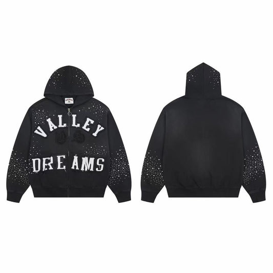 Vale Forever Valley Dreams Rhinestone & Applique Vintage Wash Full-Zip Hoodie black