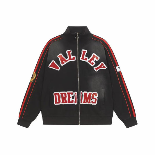 Vale Forever Valley Dreams Chenille Patch Lettering Vintage Wash Track Jacket black