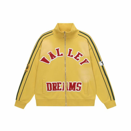 Vale Forever Valley Dreams Chenille Patch Lettering Vintage Wash Track Jacket yellow