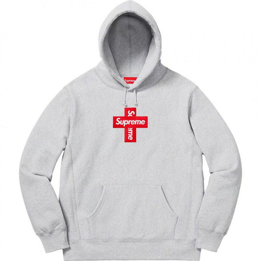 Supreme Cross Box Logo Hooded Sweatshirt - Heather Grey