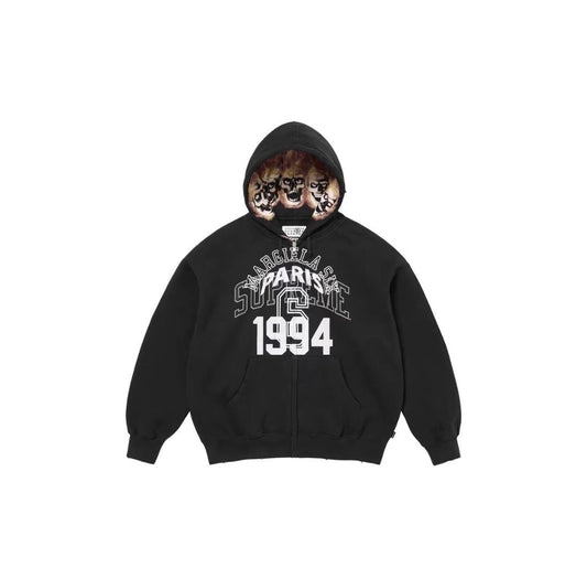 Supreme Paris 1994 Skull Hood Inner Print Full Zip Hoodie - Black