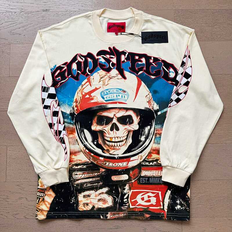 GodSpeed Skull Racer Graphic Long Sleeve T-Shirt