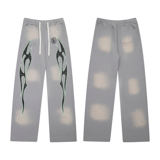 HELLSTAR Flame Graphic Wide Leg Sweatpants Grey