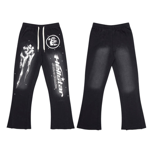 HELLSTAR Black Graphic Flare Sweatpants