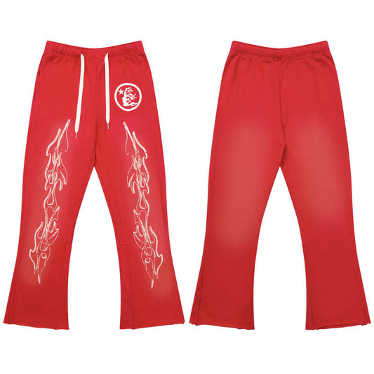 HELLSTAR Flame Graphic Wide Leg Sweatpants Red