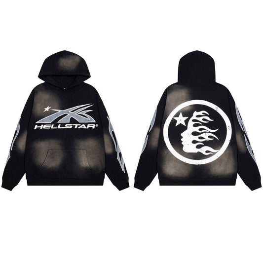 HELLSTAR Distressed Flame Black Hoodie