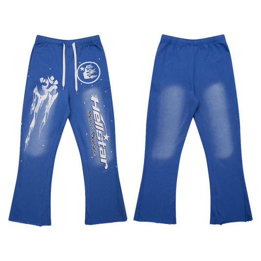 HELLSTAR Space Graphic Wide Leg Sweatpants Blue