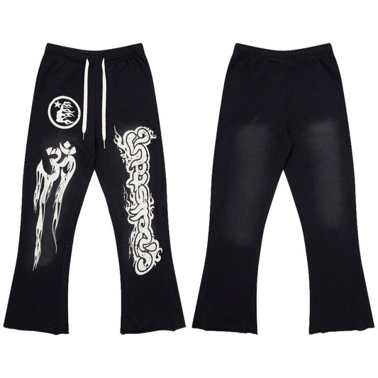 HELLSTAR Graphic Logo Wide Leg Sweatpants Black